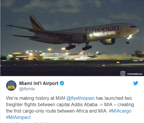 Ethiopian Cargo's new route linking Africa to the Americas